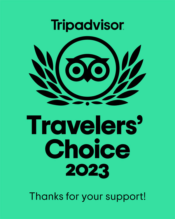 Awarded the Travelers Choice Award by Trip Advisor for 8 years